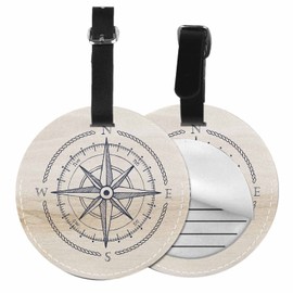 TKS MITLAN Compass Wind Rose Luggage Tag for Suitcases Women Vintage Marine Geography Exploration Sign PU Leather Bag Travel Suitcase ID Identifier Round Baggage Tags (1 Pack)