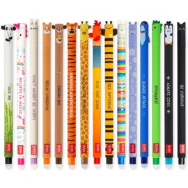 LEGAMI - Set of 15 Erasable Gel Pens with Thermosensitive Erase Ink, Range of ink colours & barrel designs, 0.7mm Tip, Animal Designs, Panda, Chicken, Dino etc