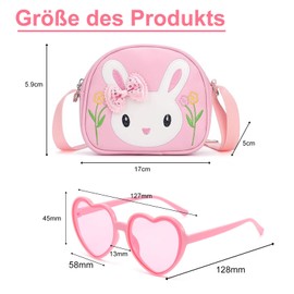 dogmoon Little Girl Rabbit Bag, Handbag Girl with 1 Piece Glasses and 14 Pieces Hair Clips, Shoulder Bag Girls, Kids Rabbit Purse PU Leather Princess Mini Handbag for Children, pink