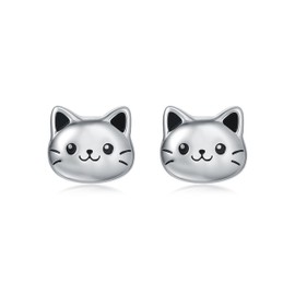 925 Sterling Silver Cat Earrings Studs Hypoallergenic Kitten Kitty Jewelry Cute Cat Lover Gifts for Women (Style A)