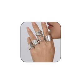 Hanfluenve Gold Knuckle Rings Set for Women Chunky Rings for Women Adjustable Stackable Open Rings Vintage Non Tarnish Gold Rings Simple Twist Hollow Cute Rings Pack Jewelry Gift (Style3-silver)