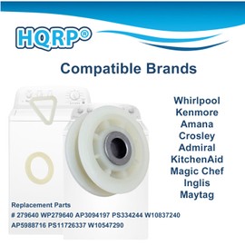 HQRP Dryer Idler Pulley Wheel Roller compatible with Whirlpool 3CSP2760BN0 3LCED9100WQ0 GEW9200LL1 WED7990XG0 WGD94HEXR0 WGD97HEXW3 YWED8300SE2 YWED94HEAW0 YWET4027EW0