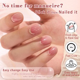 GelMala Gel Nail Stickers semi-Cured - Gel Nail Stickers Salon-Quality, Long Lasting, Easy to Apply & Remove -Gel Nail Strips for Nails Manicure Nail Wraps，Easy for begginners (Lady Q)