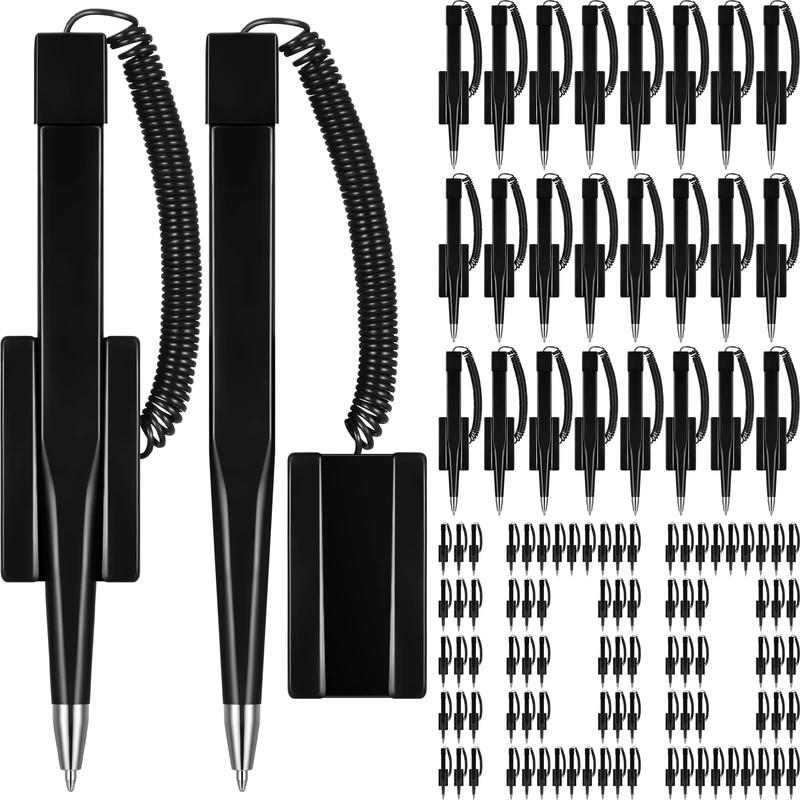 Teling 100 Pieces Secure Counter Pens with Chain Holder Desk