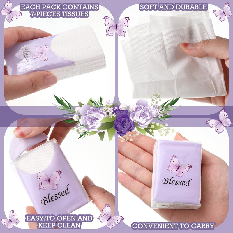 Harloon 50 Pack Christian Facial Pocket Tissues Purple Butterfly Travel