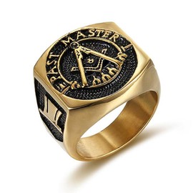 Fachoice Gold Masonic Master Mason Signet Ring for Men Vintage Freemason Ring, Rock Mason Ring Classic Freemason Biker Ring Men’s Hip Hop Masonic Symbol Jewelry Masonic Compass Ring (9)