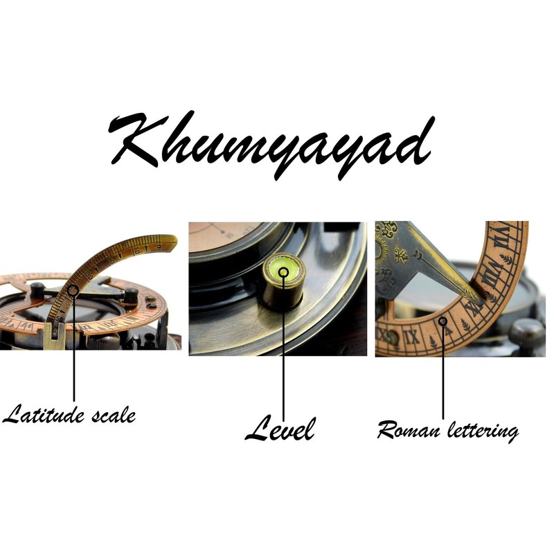 KHUMYAYAD Handmade Brass Sundial Compass Fully Functional with Pure Leather