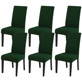 JQinHome Chair Covers for Dining Chairs, High Stretch Removable Washable Chair Protector Cover Set of 6, Chair Slipcovers for Dining Room, Kitchen,Home Party,Wedding Ceremony(Hunter Green, 6PC)