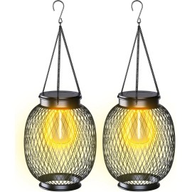 Ortiny 2 Pack Hanging Solar Lanterns -Retro Design,Waterpr