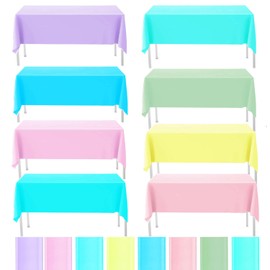 Plastic Pastel Tablecloths, Assorted Color Disposable Rectangle Table Covers Rainbow Mix Color Table Cloth for Unicorn Birthday Party Baby Shower Wedding Party Decorations (8, Macarons, 54 x 108 inch)