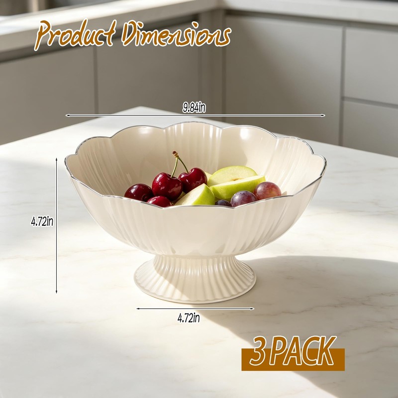 White Decorative Bowl 3Pack, 10" Detachable Decorative Fruit Bowls