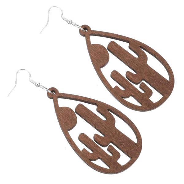 COLLBATH Fashion Earrings Women's Cactus Jewelry Creative Wooden Simple Earrings