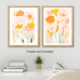 SIGNWIN Adhesive Canvas Poster Set Abstract Watercolor Floral Nature Wilderness Illustrations Modern Art Decorative Farmhouse/Country Cozy Colorful for Bedroom - 11"x14"x 2