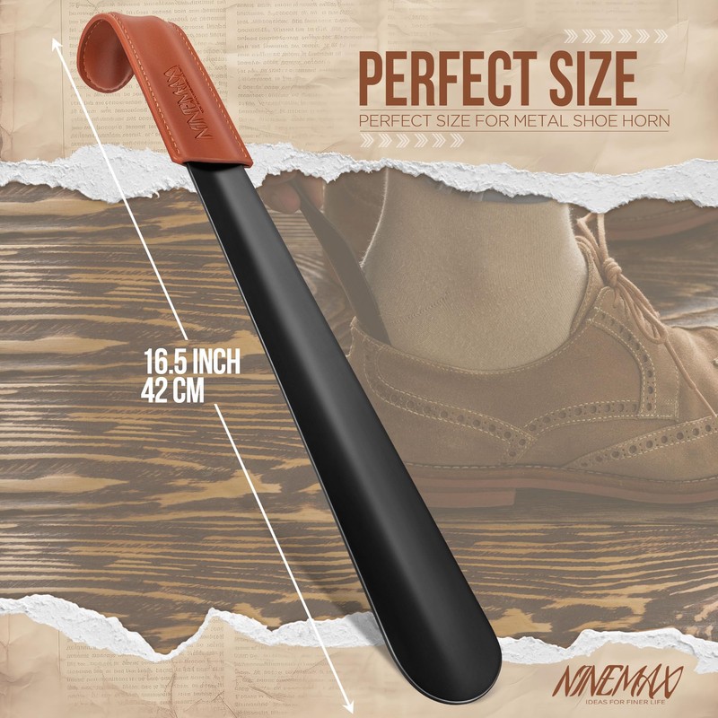 NINEMAX Shoe Horn Long Handle for Seniors Men Women, Metal