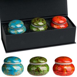 3 Small Urns for Human Ashes, 1.7 Inch Keepsake Urns for Human or Pet, Mini Ceramic Memorial Urn and Funeral Ash Storage for Family and Loves, Green, Red)