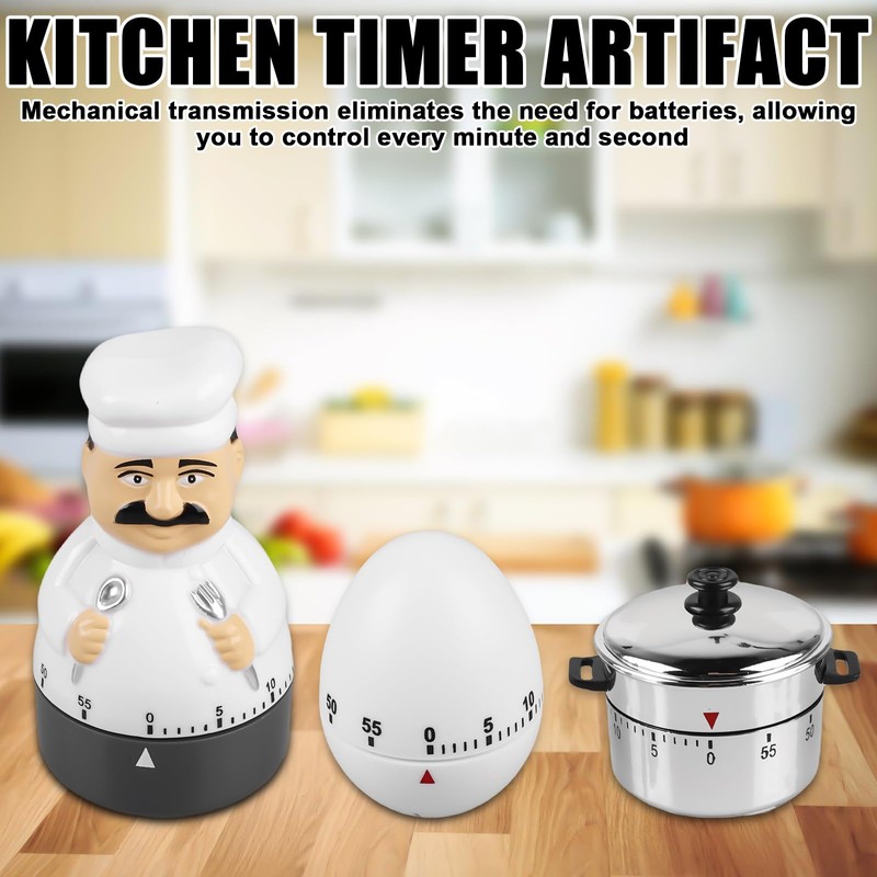 Asfrode Pack of 3 Mechanical Kitchen Timer, 60 Minute Timer