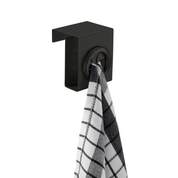 WENKO Push Hook, High-Quality Kitchen Hook Made of Rustproof Stainless Steel in Matt Black for Hanging on the Drawer or Cabinet Door, Tea Towels Are Simply Inserted, 5 x 6 x 4 cm