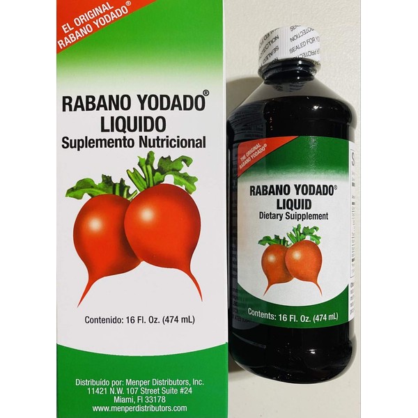Rabano Yodado Liquid 16 Fl Oz. - Bonus Size - Supplement Vitamin B12, B6 and Thiamin (1 Month Supply)