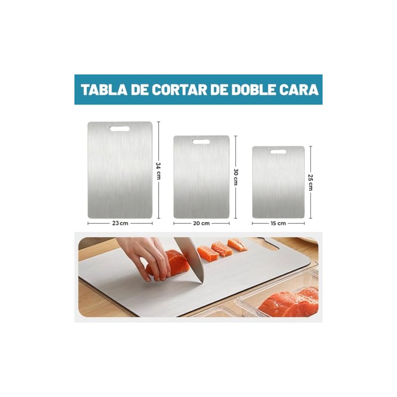 3PCS Tablas para Picar Cocina, Tabla de Cortar de Acero