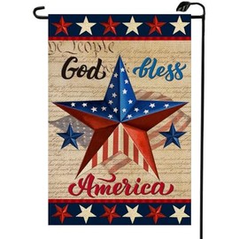 4th of July Patriotic Garden Flag 12 x 18 Inch Vertical Double Sided for Outside God Bless America Blue Red Star Independence Day Memorial Day Yard Decoration MG11