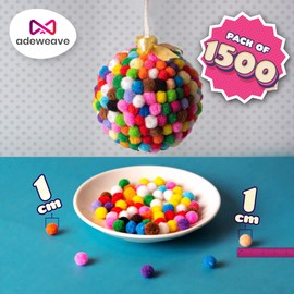 Adeweave 1cm 1500 Pom Poms - Multicolor Pompoms for Crafts in Assorted Colors, Soft and Fluffy Large pom poms for Crafts in Reusable Zipper Bag