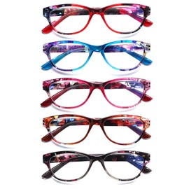 SIGVAN Ladies Cat Eye Reading Glasses 5 Pairs Blue Light Blocking Spring Hinge Fashion Pattern Print Readers for Women (colorful, 1.00, multiplier_x)