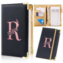 FIODAY Server Books Alphabet Waitress Book Cute Waiter Book Zipper Pocket Leather Serving Book with Gift Keychain Guest Check Book Server Note Pads Holder Fits Server Apron R
