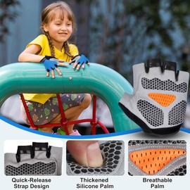 CubePlug Kids Boy Girl Cycling Climing Half Finger Gloves GEL Padded BMX Bike Fingerless [SPI] (L, Navy)