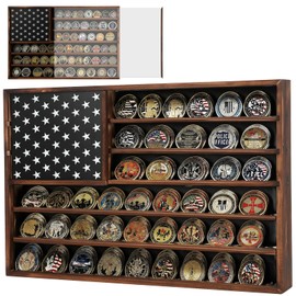 Challenge Coin Display Case,29.5" x 19.7" Wood Military Coin Holder Display with Anti-Dust UHD Acrylic Door,Removable Star Board & 2+3 Slot Partition Coin Display Stand for Collectors Veterans Gift