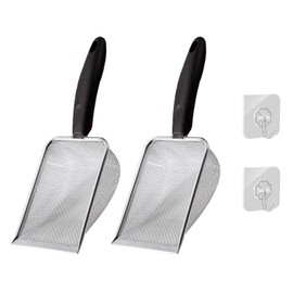 MEMOFYND 2 Pieces Cat Litter Scoop And 2 Hooks, Stainless Steel Cat Litter Scoop, Pet Litter Cleaning Tools, Pet Supplies