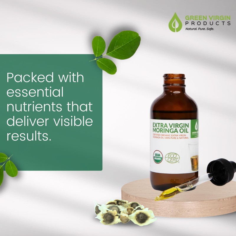 Organic Moringa Oil, Cold Pressed, Extra Virgin, 100% Pure, Food