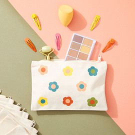 Glamlily Paquete de 12 bolsas de maquillaje pequeñas de lona con cierre para mujer, 6 diseños retro (blanco, 8 x 6 pulgadas), Blanco