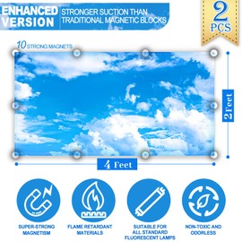 Aheroi Light Covers, 2 Pcs 4 x 2 Feet Fluorescent Light Covers, 10 Magnets Magnetic Light Cover for Ceiling Lights Drop Ceiling Cover, Light Filters Fixture Replacement Globes & Shades(Cloud Blue Sky)