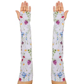 AGDGV Gardening Sleeves for Women Sun Protection Thorn Proof Arm Covers, Cooling Farm Defense Sleeves with Floral Design for Gardening/Farming/Sports Outdoor Activities (Flower Dragonfly)