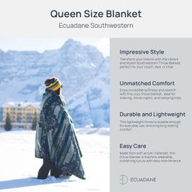 Ecuadane Southwestern Throw Blanket for Couch, Sofa, Bed, Soft, Plush, Cozy, Warm, Lightweight, Boho, Bohemian, Western Style (Andes Storm, Queen 93x82 inches)