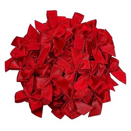 Haobase 50 Pcs Mini Satin Ribbon Bows Ribbon Flowers Craft Bows 25mm x 25mm for DIY Crafts Gift Wedding Party Sewing Scrapbooking (Red)