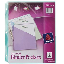 Avery Binder Pockets, Assorted Colors, 8.5" x 11", Acid-Free, Durable, 60 Total Slash Jackets, 12 Packs (75254)