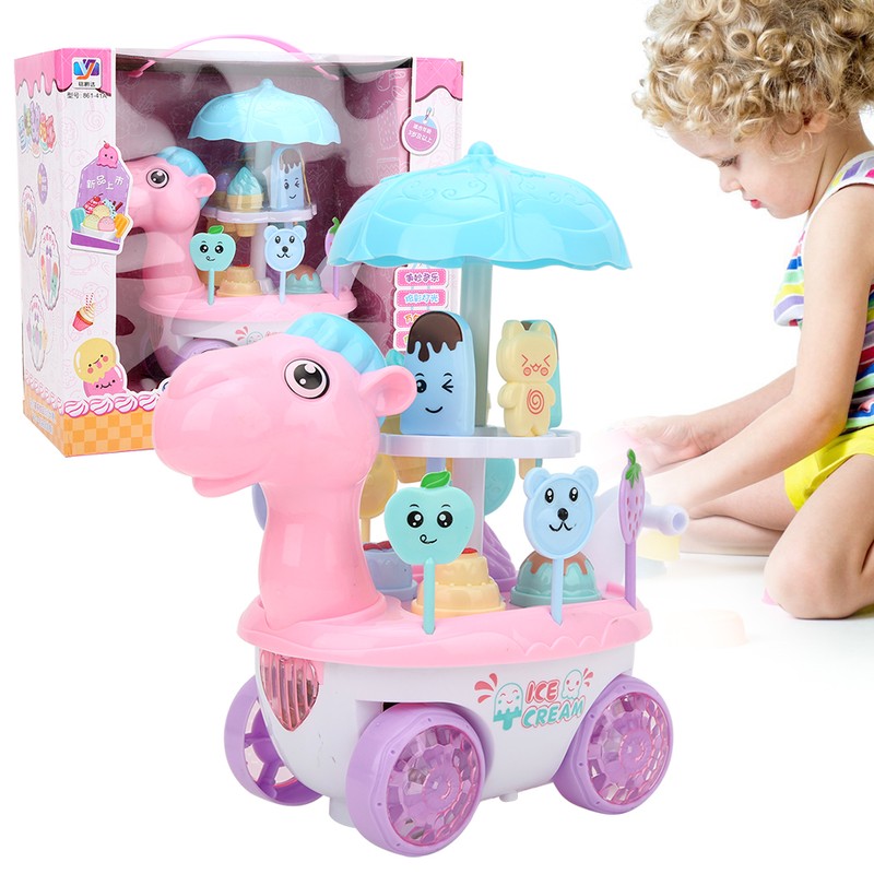 Electric Ice Cream Trolley Cart Pretend Play Food Dessert Children
