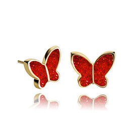 Mode Niedlich Klein Funkelnd Schmetterling Ohrstecker Schmuck für Damen (Rot Gold)
