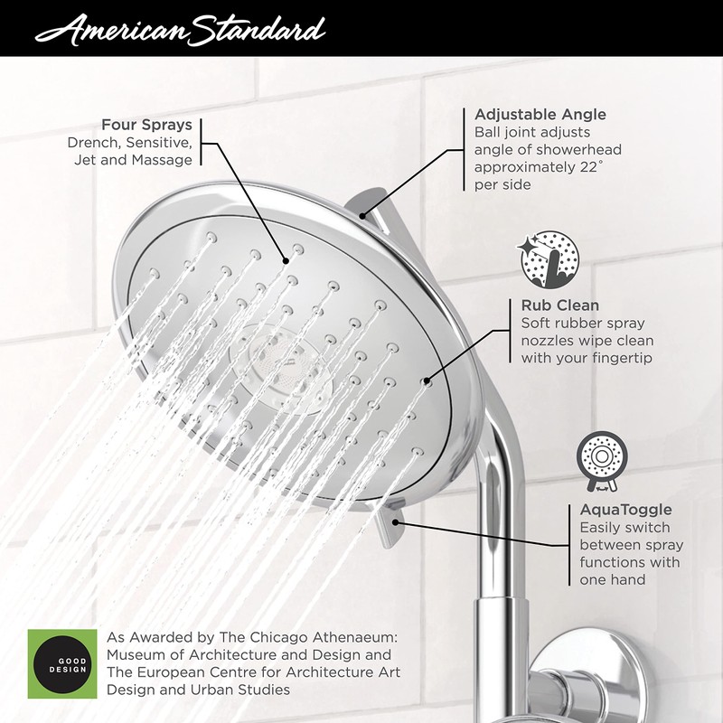 American Standard 9038074.GN0 Spectra Fixed Showerhead, Multi-Function, 1.8 GPM, Brushed