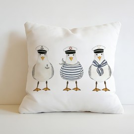 Nautical Seagull Pillow Cover 18x18 Double-Sided, Nautical Decor for Home, Funny Sailor Seagull Coastal Ocean Decorative Throw Pillow Cover for Home Bedroom Couch Bed