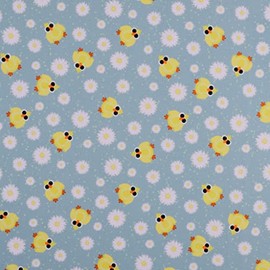 Mook Fabrics Cotton Easter Chicks & Daisies, Blue Cut by The yard