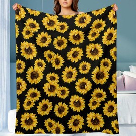 Sunflower Decor Throw Blanket Gifts for Girls Boys Super Warm Soft Plush Lightweight Bedding Blankets for Couch Bed Sofa Office Decor All Season 60"X50"