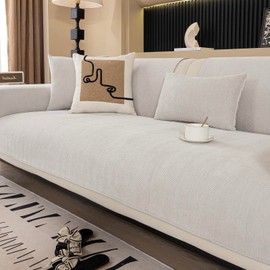 JPGGD Chenille Sofa Couch Cover, Herringbone Sofa Covers Washable for Dogs, Funny Fuzz Couch Slipcover for Sectional Sofa, Non Slip Protector for L Shaped(Beige White, 36"x 71")