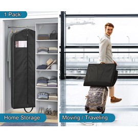 MISSLO 65" Long Dress Cover Bag for Travel and Wardrobe Storage Water Resistant Hanging Garment Bag Full Length Men Women Suit Carrier Protector for Gowns, Coats, Clothes, Black