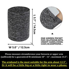 pulsera para correr para llaves de teléfono, bolsillo oculto, correa para el brazo, correa para el brazo, para correr, deportes, ejercicio, yoga, caminar, largo 5,7 x ancho 5,0 pulgadas, 1 color gris variado