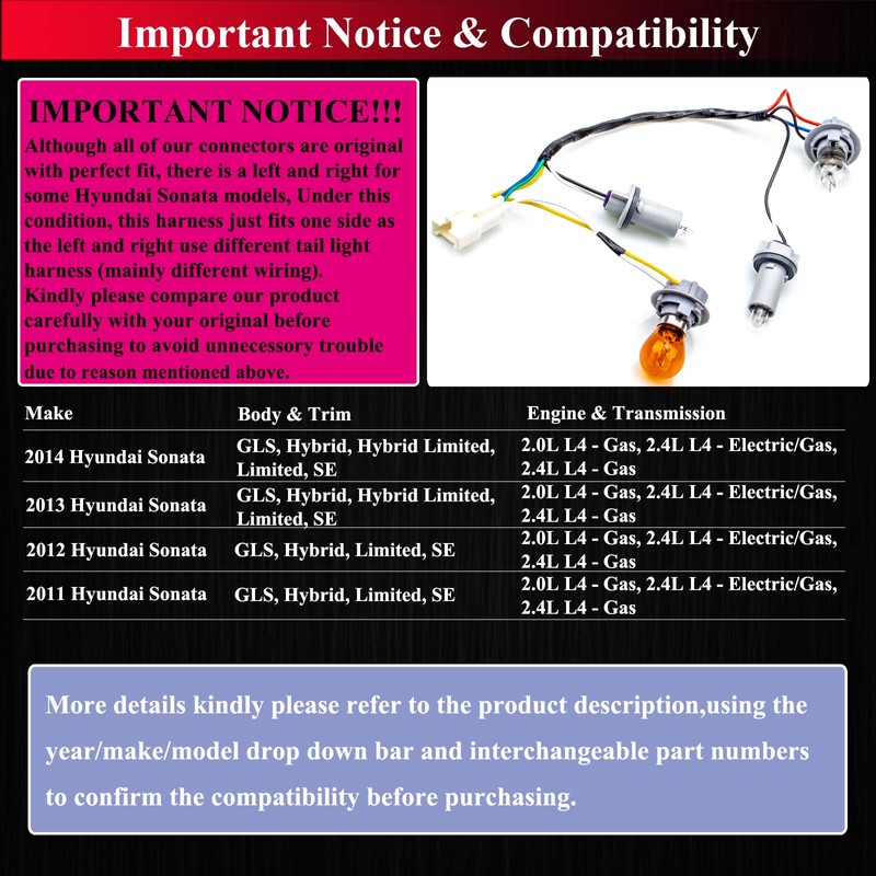 HOPUT 92450-3Q000 92450 3q000 Tail Lamp Holder and Wiring with