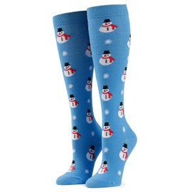 Tipsy Elves - Calcetines de Navidad para mujer, divertidos y festivos, calcetines hasta la rodilla, Hasta la rodilla - Blue Snow Man, Talla única