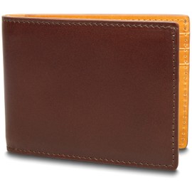 Bosca Men's Leather Wallet - Small Bifold Italia Vegetable-Tanned Dark Brown & Tan Contrast Leather, 6 Card Slots, Matte Finish 3" h x 4" w x .5" d