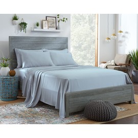 Stylinen 100% Organic Eucalyptus Bed Sheets Queen Size 4 Piece Set, Tencel Lyocell, Silky Soft & Smooth, Breathable, 16 Inch Deep Pockets, 1 Fitted, 1 Flat, 2 Pillowcases (Queen, Sky Blue)